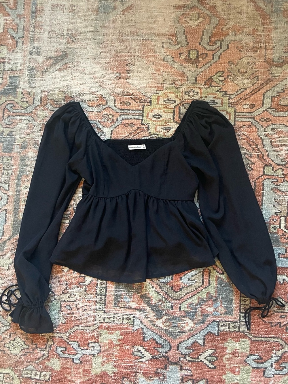 Abercrombie & Fitch Black Peplum Long Sleeve Blouse